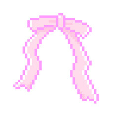 ピクセルアートな細タイプピンクリボン♪PNG