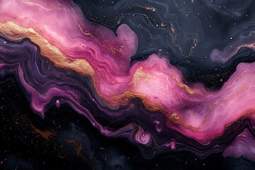 Abstract cosmic swirl of pink and gold hues against a dark background, evoking a sense of depth