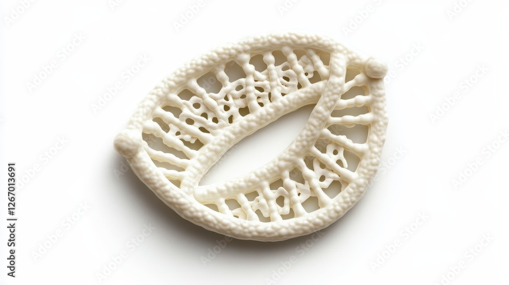 Poster close up of a white object with a pattern and a detailed view of a white dna strand in high fidelity