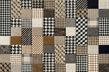 Classic Houndstooth Patchwork Collage:  Stylish Geometric Textile Background