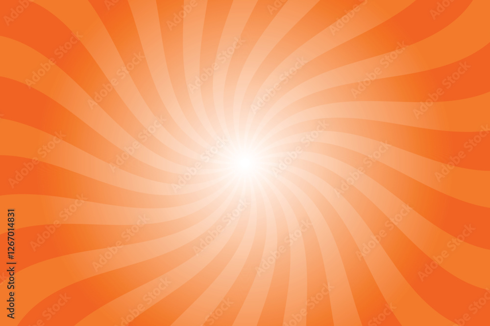 Poster Abstract orange background with rays retro starburst rays. Spanish orange sunburst background vector illustration pattern beam rays. Spiral radial striped backdrop. Vector illustration.