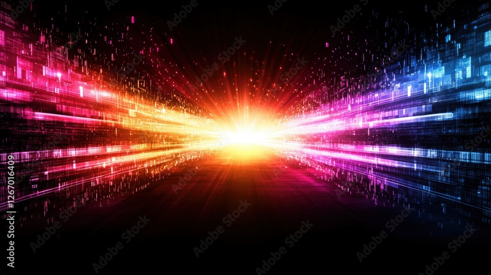 Poster abstract technology background with glowing lines and lights representing limitless potential and in