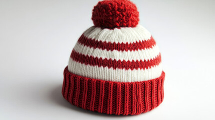 cozy handmade red and white striped knit beanie with pom pom perfect winter hat for toddlers and babies