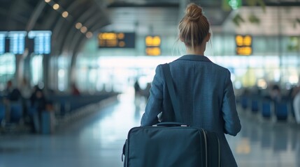 Business Traveler at Airport Departure Lounge with Luggage