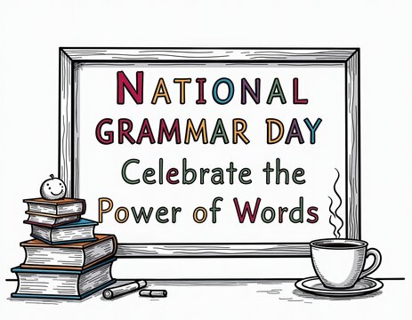 National Grammar Day Celebrate the Power of Words - Illustrated Chalkboard Design