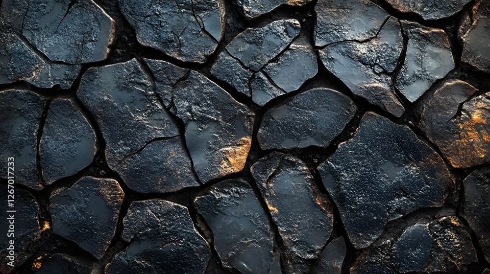 Poster dark stone texture image. shows a seamless pattern of dark grey and black stones. macro detail. dark