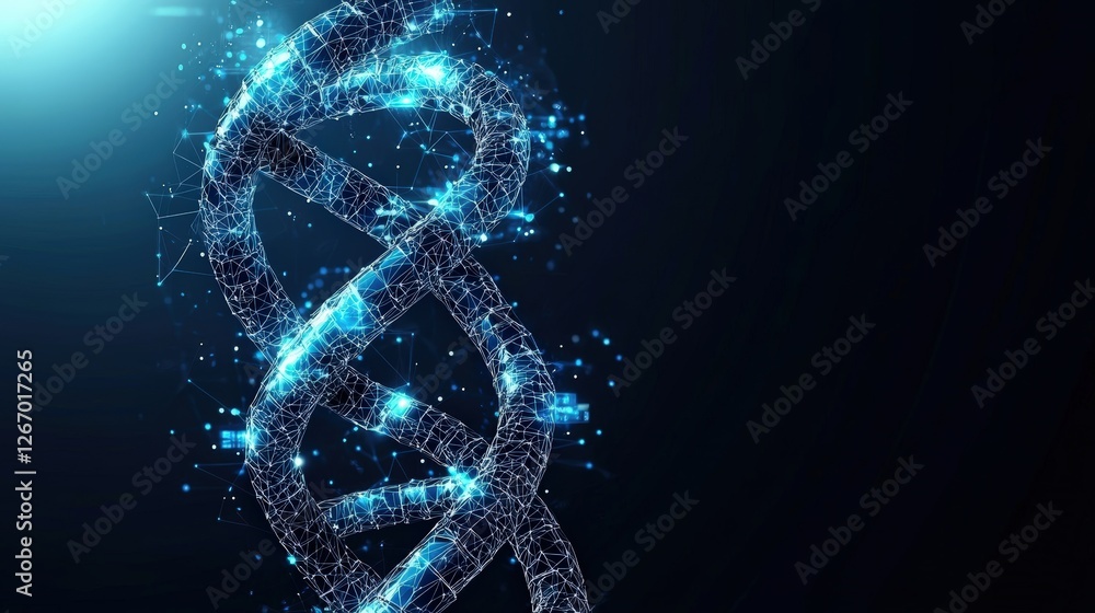 Poster abstract representation of dna double helix structure in a futuristic technology style with vibrant 
