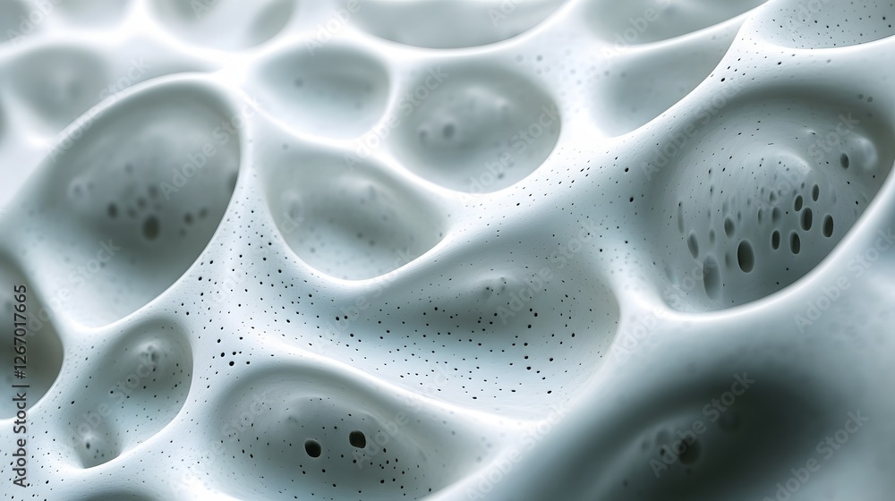 Poster A detailed close-up image of an abstract cellular structure, showcasing intricate organic forms and textures. Macro detail of Knobby plastic surface background.