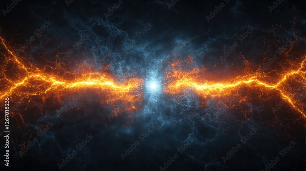 Poster abstract futuristic background with orange and yellow flames on a dark background representing data 