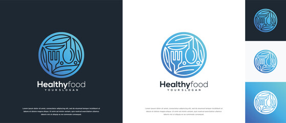Healthy food logo design vector concept. Healthy food logo icon with leaf.