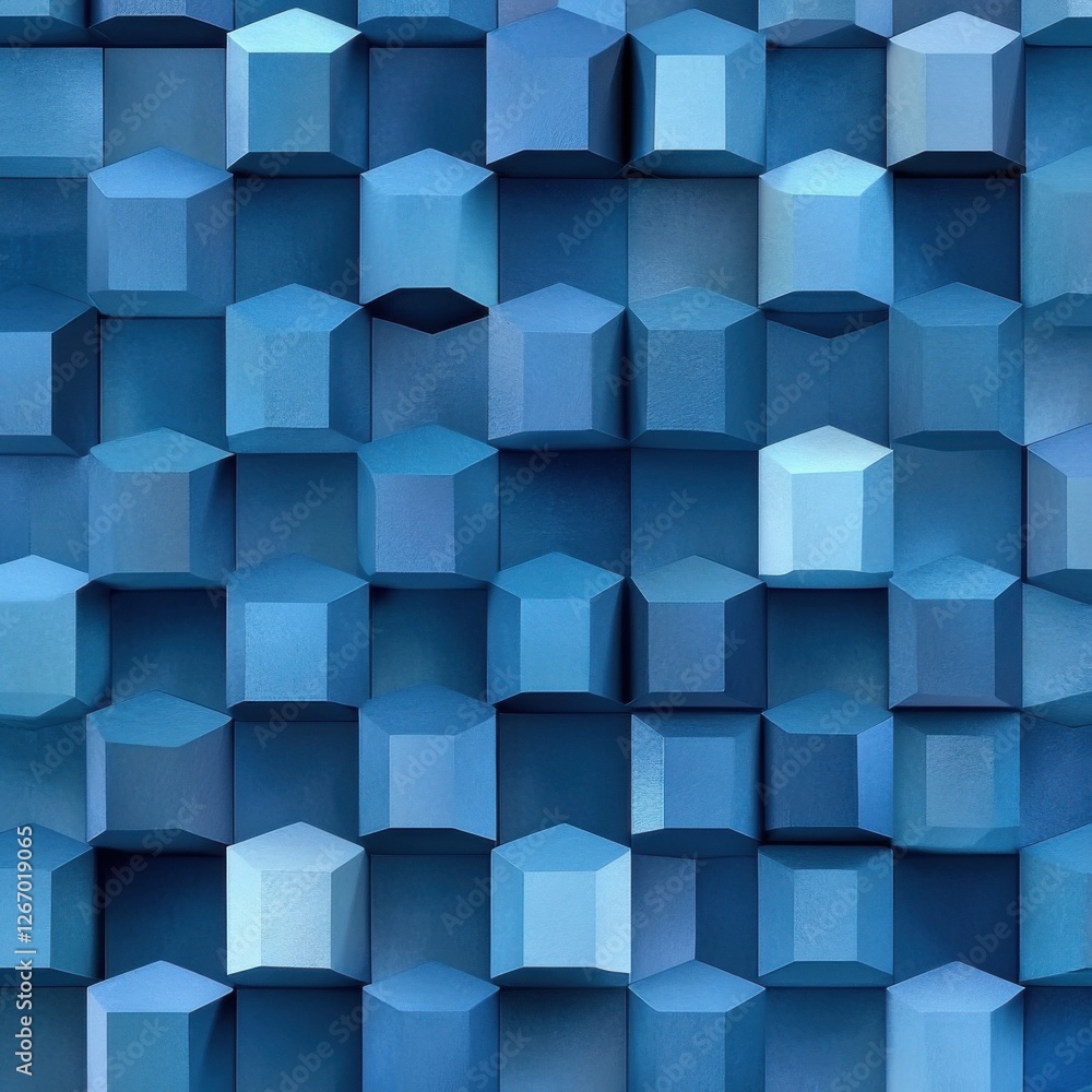 Poster abstract blue hexagon pattern: geometric 3d cube texture background