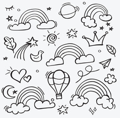Hand drawn set elements, Abstract rainbow and other elements in a hand drawn style for concept designs