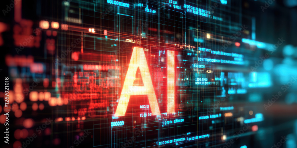 Poster modern computer chip with ai inscription. ai generative.