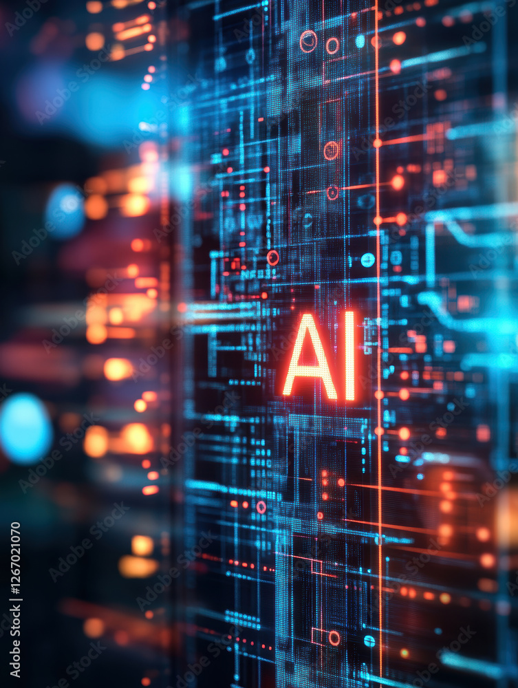 Poster modern computer chip with ai inscription. ai generative.