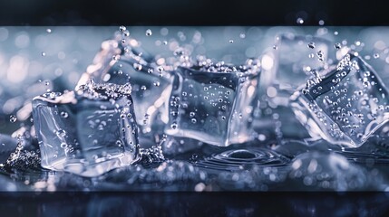 A few ice cubes are floating in a body of water