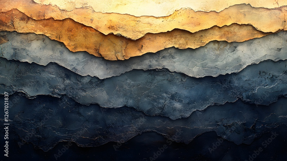 Poster An abstract of layered rock formations in warm and cool earth tones. A visual representation of geological processes. Macro detail. Abstract Layered Rock Formation: A Symphony of Earth Tones