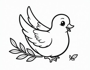 Fototapeta premium Cute Cartoon Dove with Olive Branch - Coloring Page Illustration