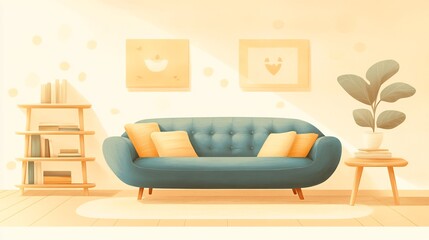 Serene living room subtly lit warm inviting hues. AI Generated