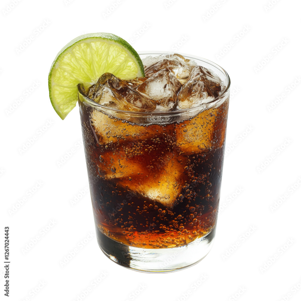 Poster refreshing drink with ice and lime slice, perfect for any occasion