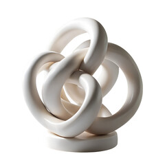 Abstract White Ceramic or Porcelain Sculpture with Looped and Twisted Organic Geometric Shapes in Modern Art Gallery Exhibition Space  isolated on Transparent Background.