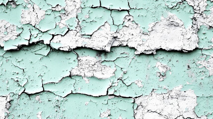 Obraz premium Cracked and Peeling Mint Green Paint on Old Wall Surface