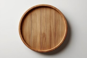 Wooden tray, circular form on white background. Product display concept