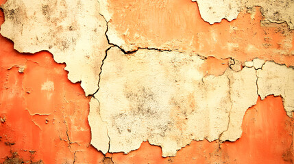 Cracked Orange and Beige Wall Texture with Peeling Paint Details