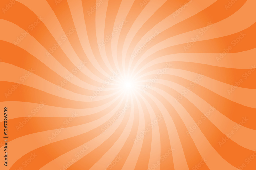 Poster Abstract orange background with rays retro starburst rays. Pumpkin orange sunburst background vector illustration pattern beam rays. Spiral radial striped backdrop. Vector illustration.