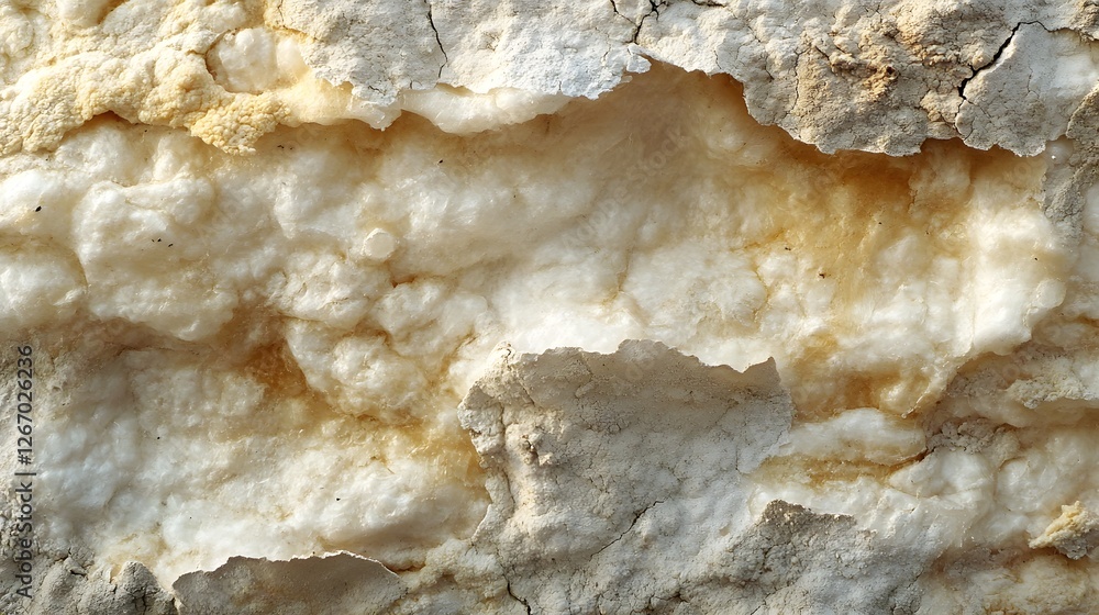 Poster close-up view of a textured rock formation with beige and white hues. the image showcases the intric