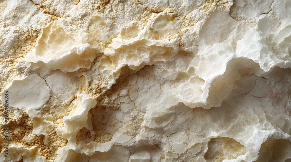 Poster close-up view of a textured stone surface, showcasing beige and white mineral formations. the abstra