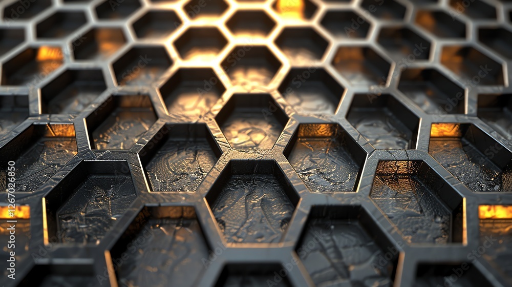 Aufkleber a close-up of a hexagonal pattern with glowing edges, abstract and futuristic.