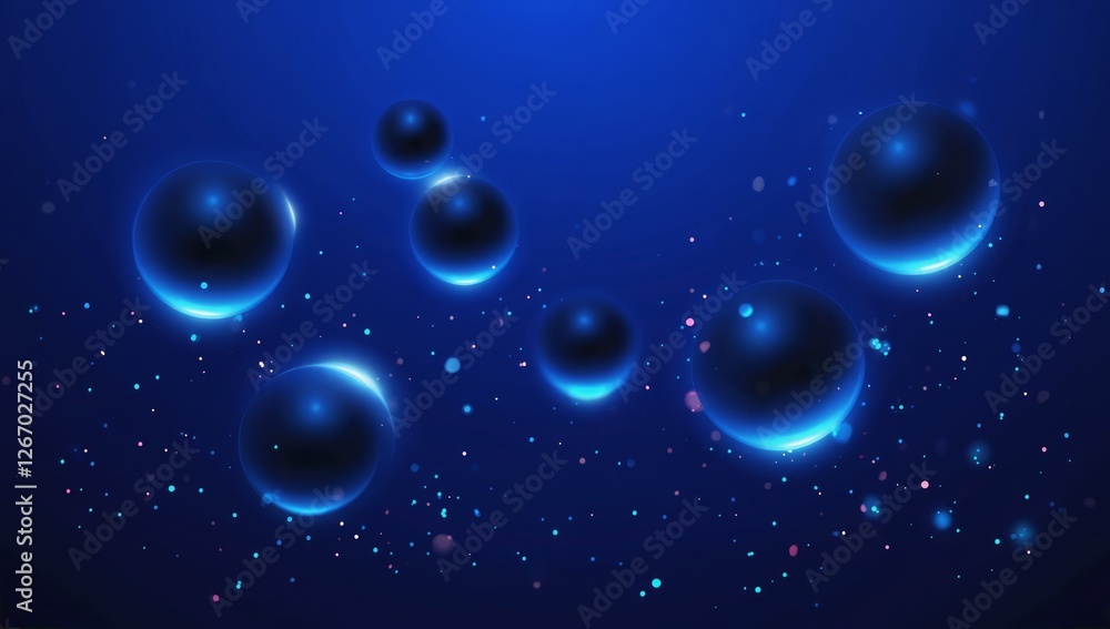 Aufkleber abstract spheres in deep blue space. possible use science background