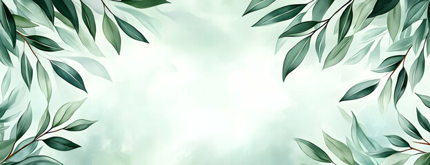 Green leaves frame, nature background, design