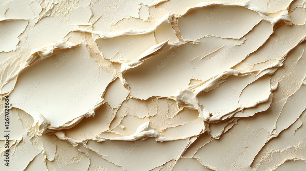 Poster close-up view of a textured beige cream, painted with a palette knife. abstract background. macro de