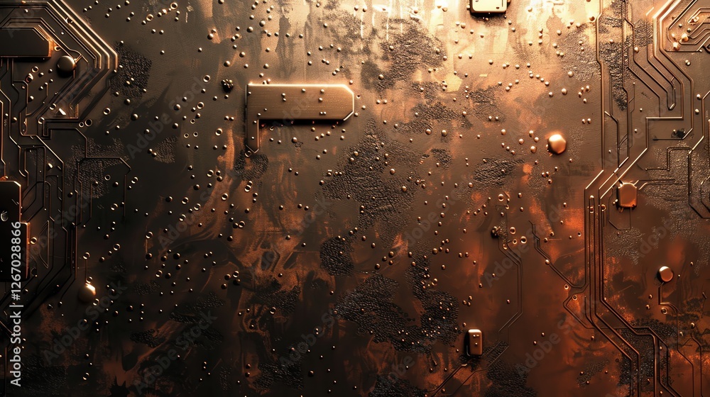 Aufkleber a close up of a textured, metallic surface with circuit board patterns.