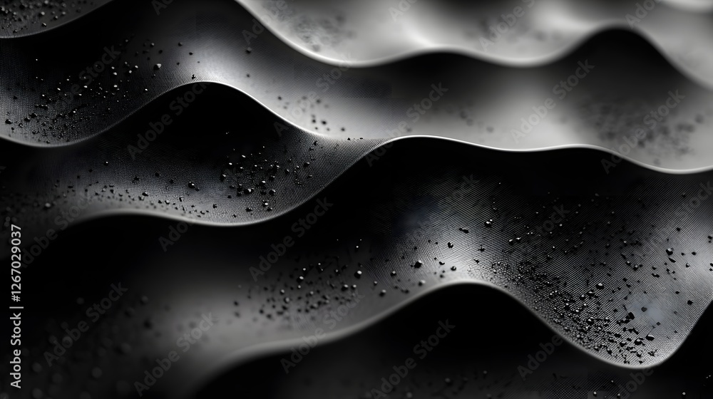 Poster close-up of a dark, wavy surface with water droplets. abstract and elegant. macro detail. abstract d