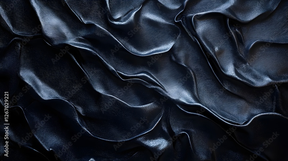 Poster abstract image of dark navy blue silk fabric with flowing drapes and folds. elegant texture backgrou