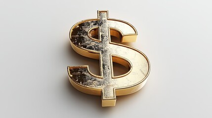 Gold dollar sign on a white background symbolizing financial success and wealth, ideal for economic or business-themed imagery representing money, investment, and prosperity.