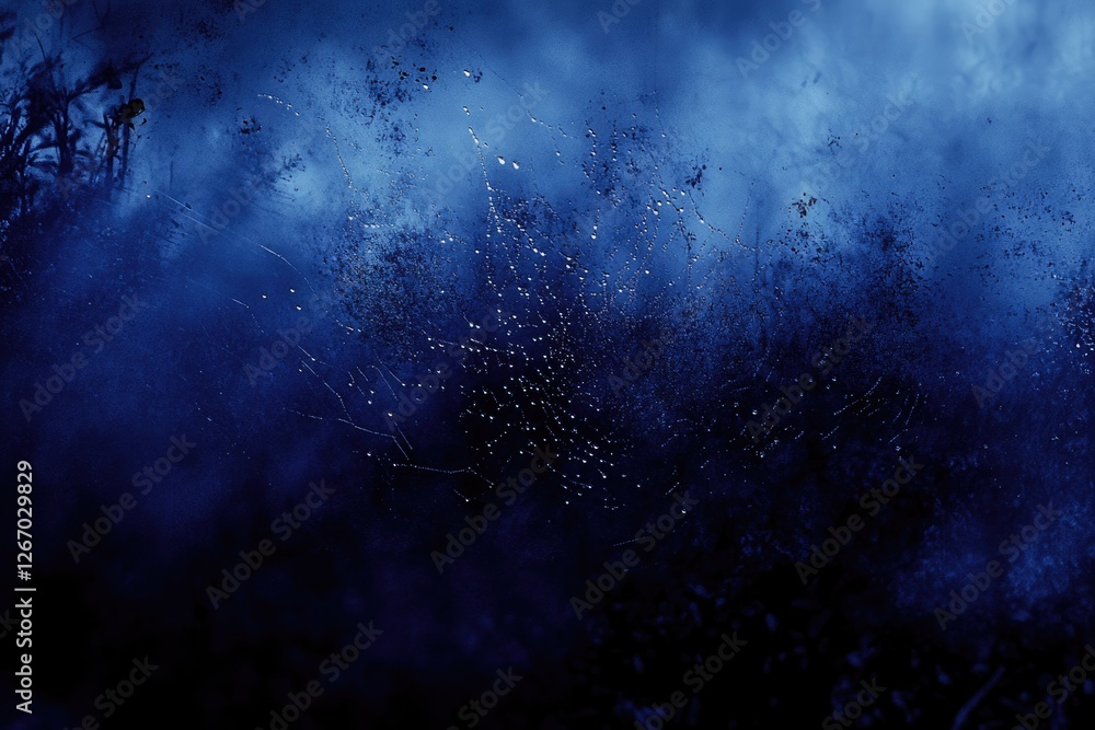 Poster abstract dark blue background with water droplets and textured surface, creating a mysterious and mo