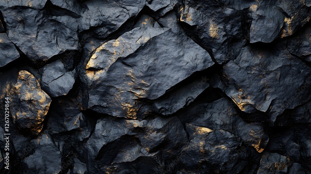 Poster close-up view of a dark grey rock texture. rough, jagged stones create a dramatic background. macro 