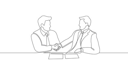Handshake of Two Businessman One Line Vector Illustration. Handshake People Silhouette Simple Line Art Drawing. Abstract Black Sketch Illustration of Business Partnership Concept for Minimal Design
