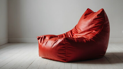 Red Leather Bean Bag Chair in Minimalist Room
