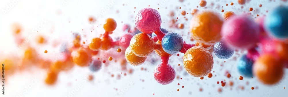 Poster abstract colorful molecular structure: a vibrant 3d rendering of interconnected spheres