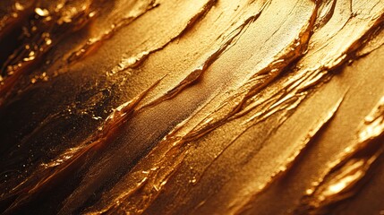 Gold paintbrush strokes creating luxurious, artistic texture, ideal for high-end creative projects, design backgrounds, or sophisticated visuals that evoke elegance and creativity.