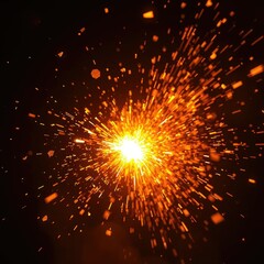 Spark fragments scatter around glowing ember core, light, spark