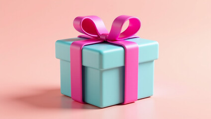 Fototapeta premium Stylish 3D Gift Box Present box with pink Ribbon on pastel Background