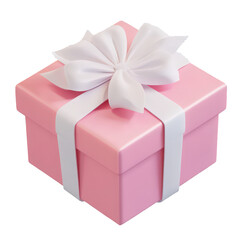 Obraz premium A pink gift box with a white ribbon and bow.