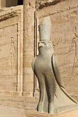 Horus Statue at Temple of Horus in Edfu . Egypt. Vertically. 