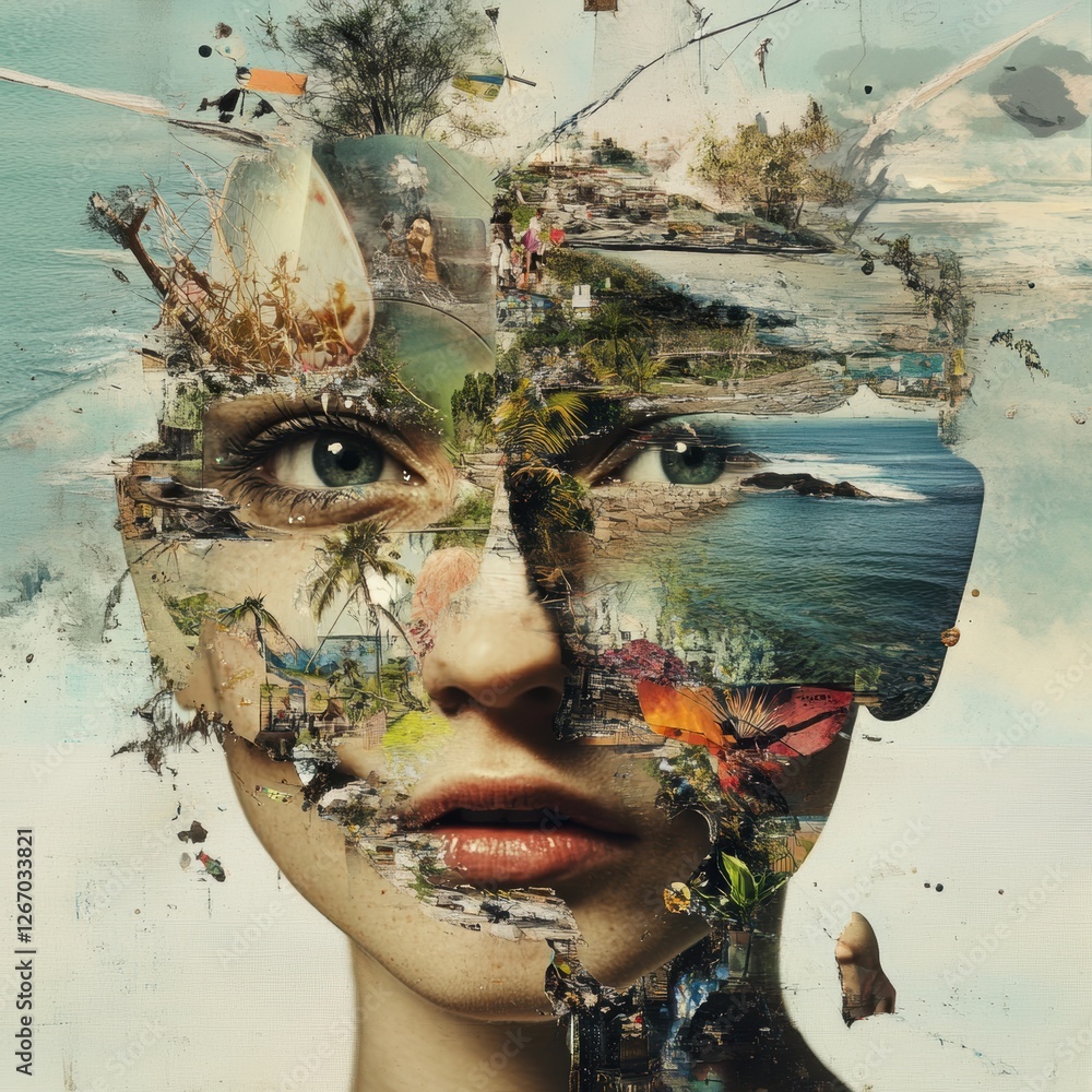 Poster conceptual artwork blending nature and human elements captures emotion and storytelling through a su