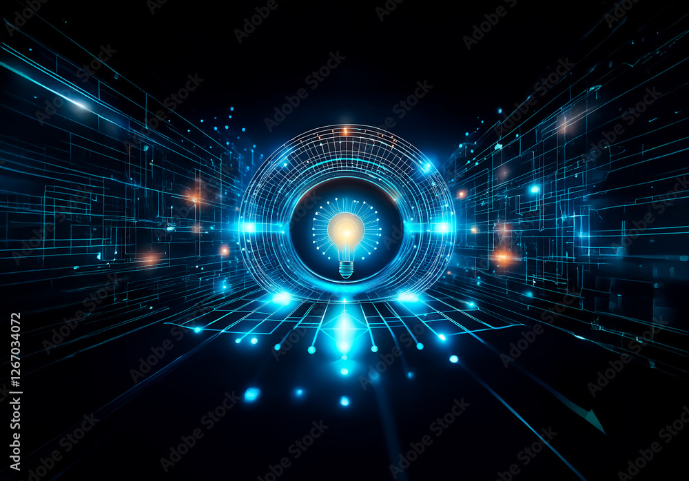Aufkleber a bright light bulb at the core of a digital network, radiating energy and ideas through glowing lin